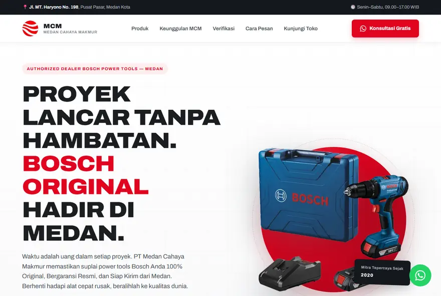 Tampilan halaman depan situs PT Medan Cahaya Makmur