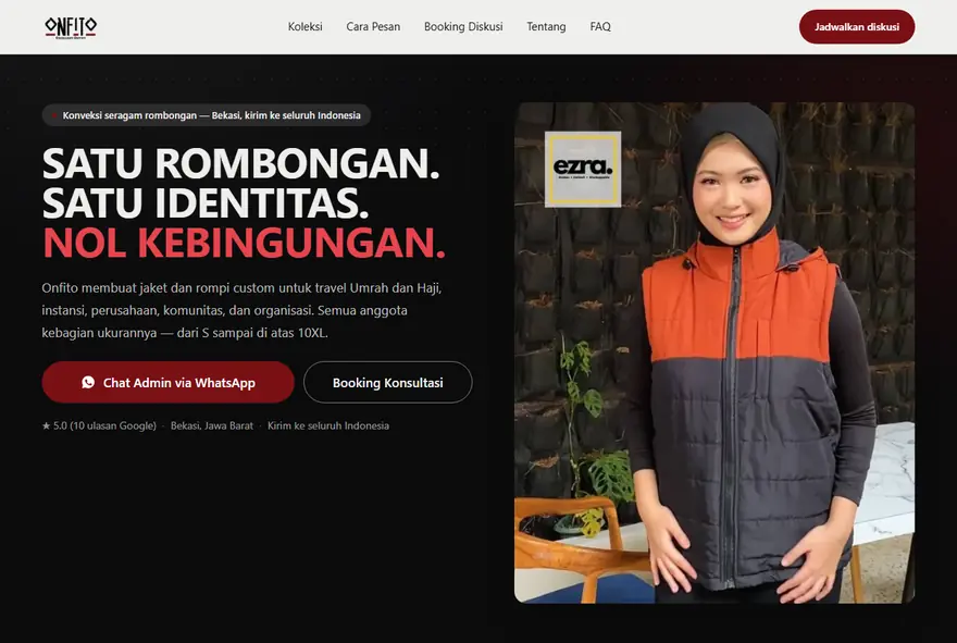 Tampilan halaman depan situs Onfito