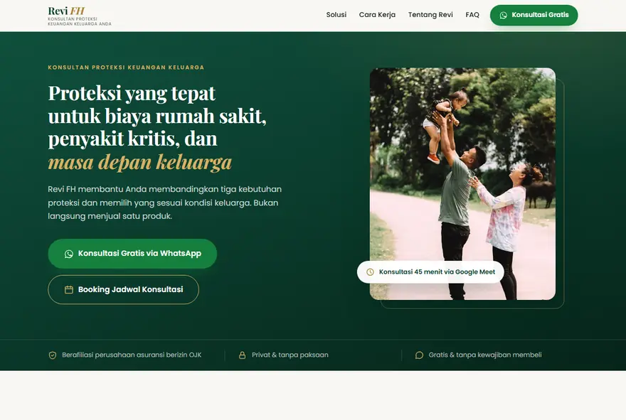 Tampilan halaman depan situs Revi FH